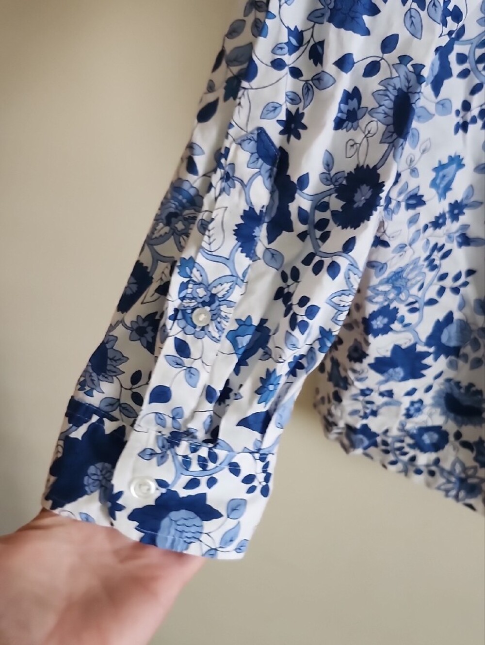 Lauren Ralph Lauren White Button Down Shirt with Blue Floral Print 2x - Picture 4 of 5